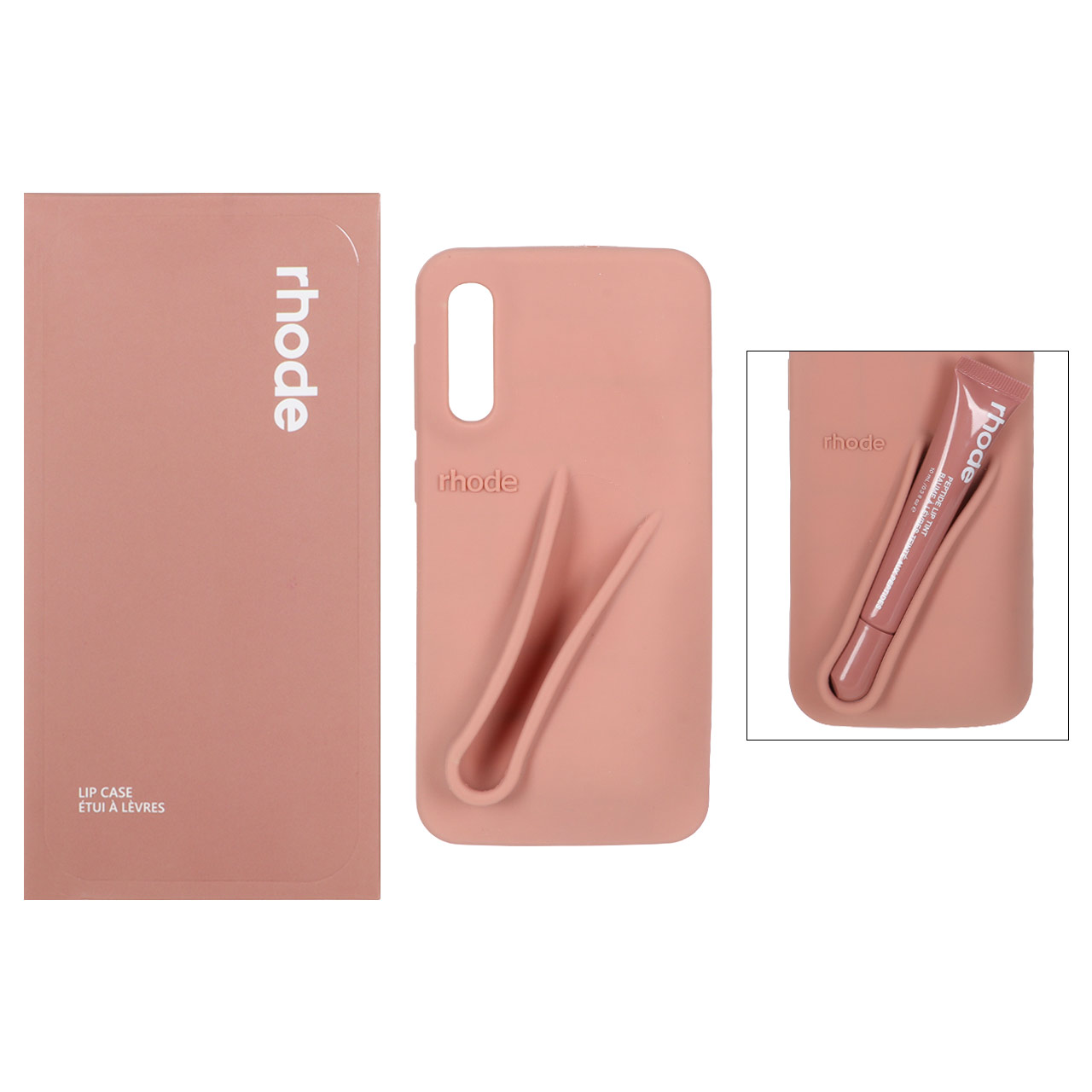 قاب سیلیکونی پاک کنی اورجینال rhode با ست لیپ گلاس Samsung Galaxy A50 / A50s / A30s - کرم نارنجی (پک دار)